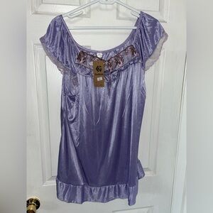 Lavender  Satin Nightgown with Lace Trim